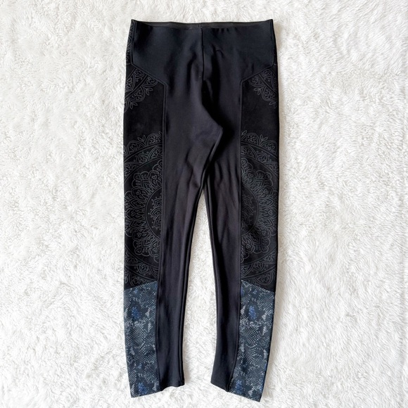 Desigual Pants - Desigual Woman Black Mandala Floral Snake Print Velvet Patch Legging MEDIUM Boho